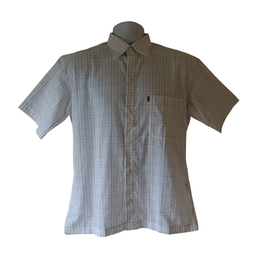 Manchester men's white plaid short-sleeve button down shirt size M